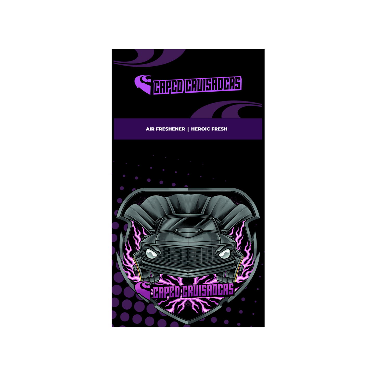 Car Air Freshener Heroic Fresh Scent - Comic Book Muscle Car Design