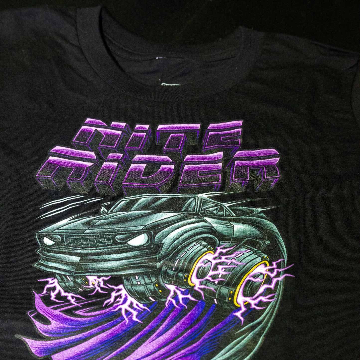 Youth Nite Rider Graphic Tee Black - Superhero Muscle Car